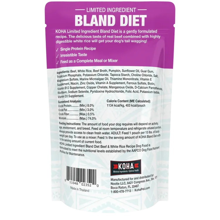 KOHA DOG 12.5OZ BLAND DIET BEEF, RICE, PUMPKIN