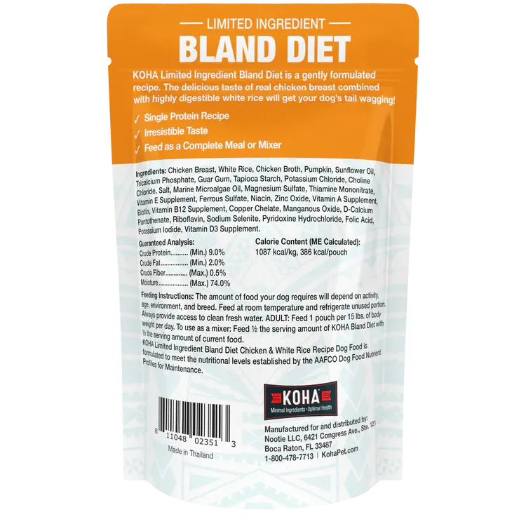 KOHA DOG 12.5OZ BLAND DIET CHICKEN, RICE, PUMPKIN