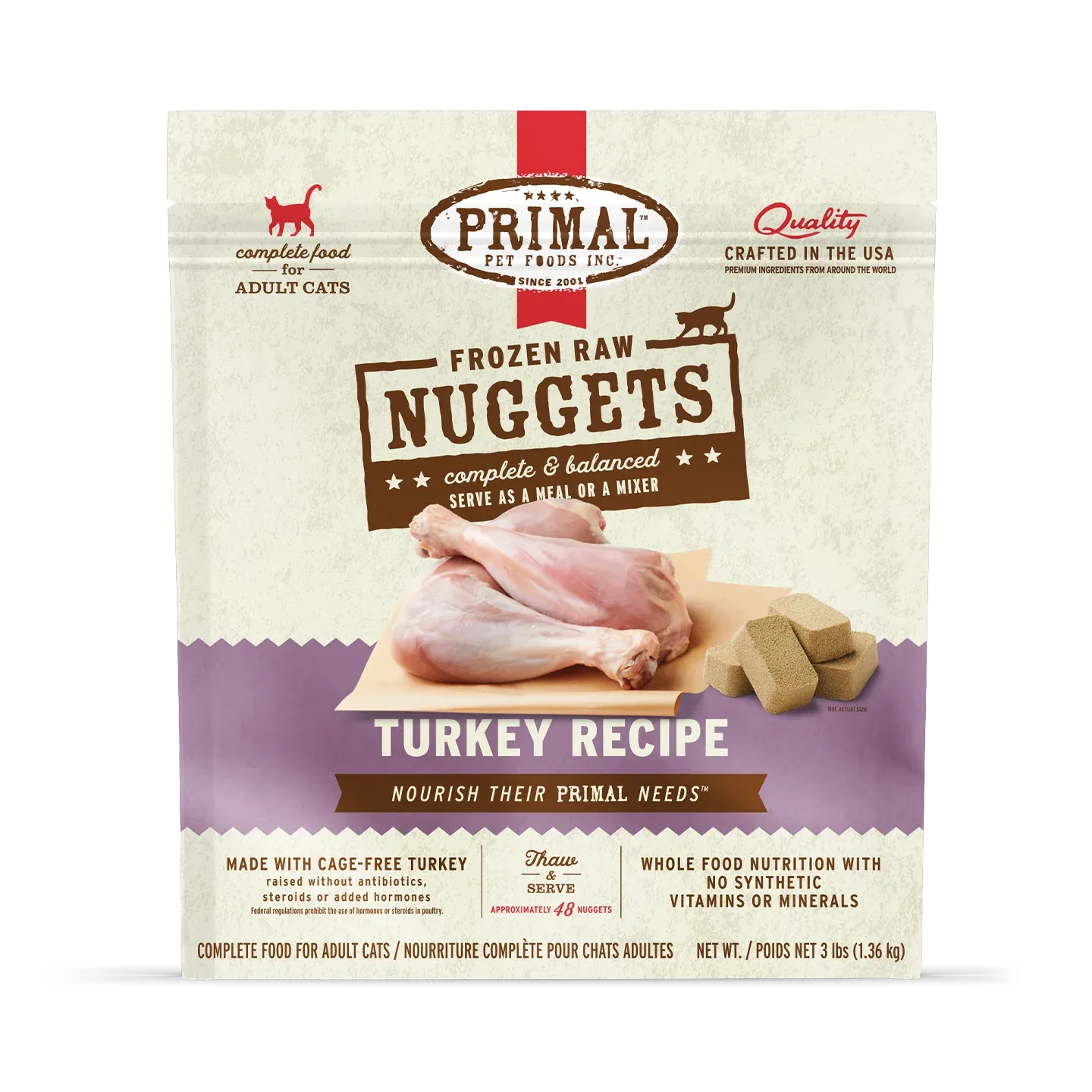 PRIMAL CAT 3# FROZEN NUGGETS TURKEY
