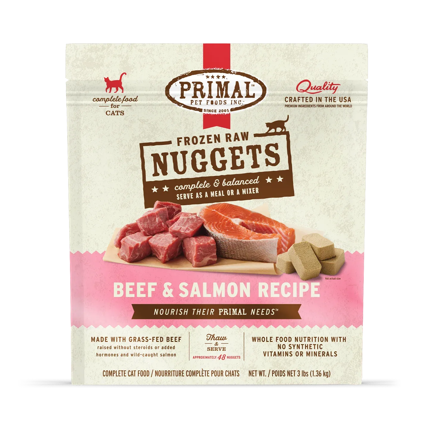 PRIMAL CAT 3# FROZEN NUGGETS BEEF &amp; SALMON