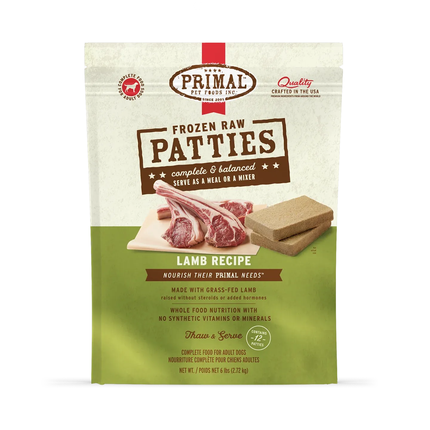 PRIMAL DOG 6# FROZEN PATTIES LAMB