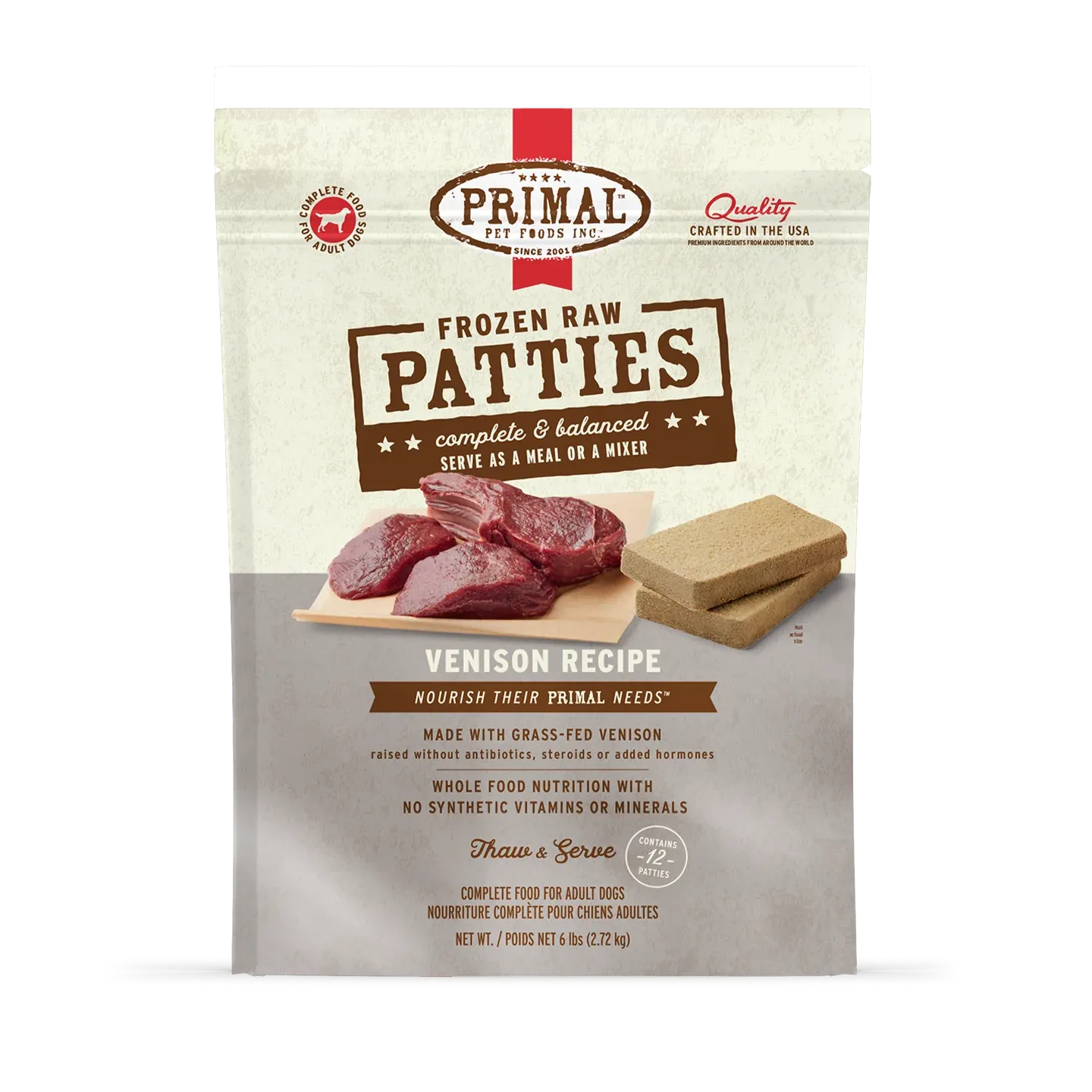 PRIMAL DOG 6# FROZEN PATTIES VENISON