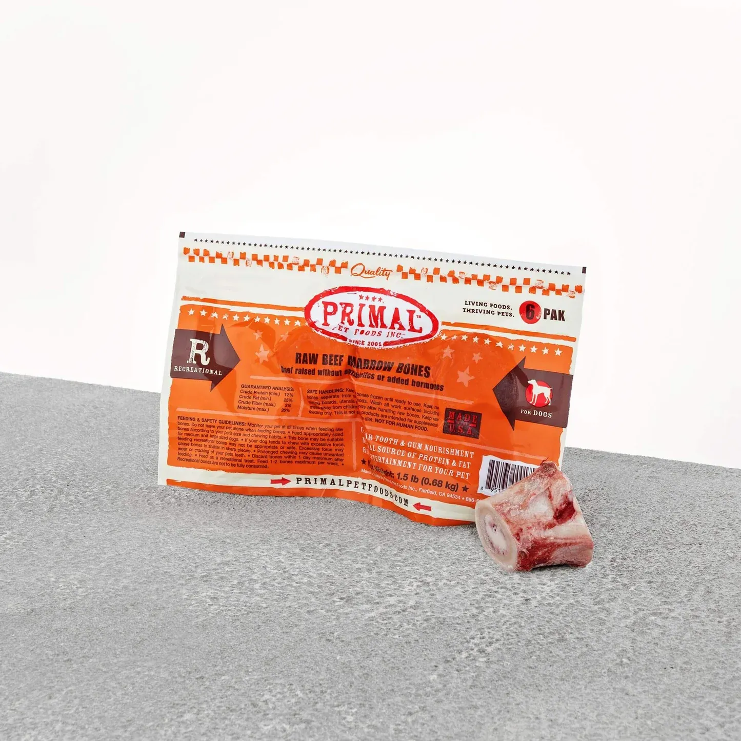 PRIMAL DOG 6 PACK BEEF MARROW BNES