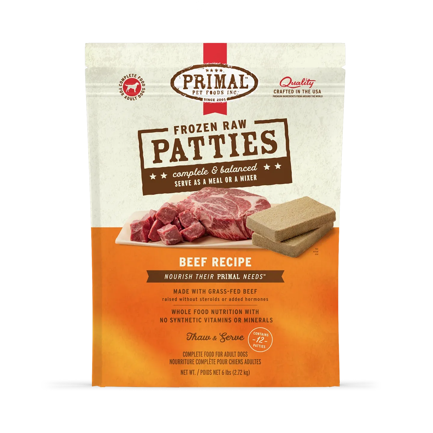 PRIMAL DOG 6# FROZEN PATTIES BEEF