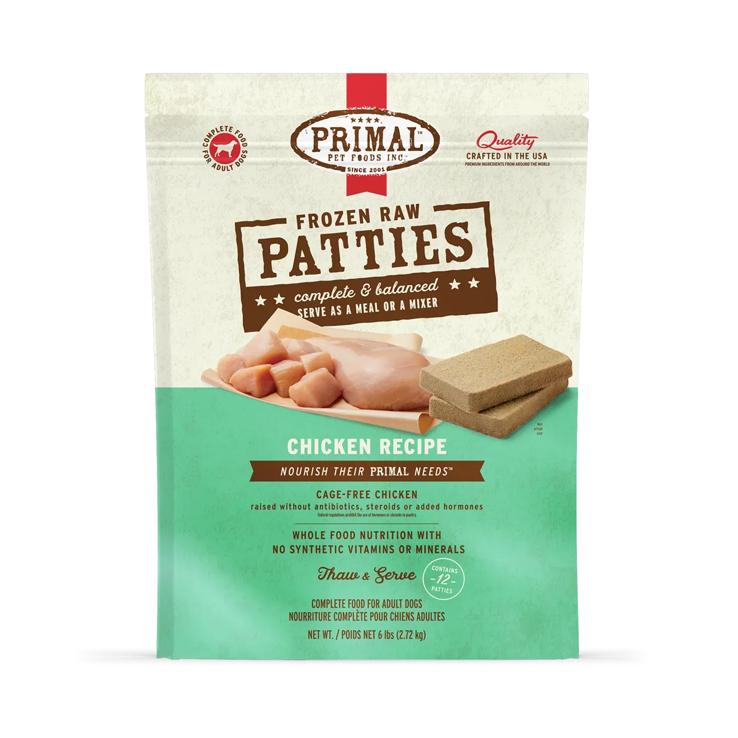 PRIMAL DOG 6# FROZEN PATTIES CHICKEN