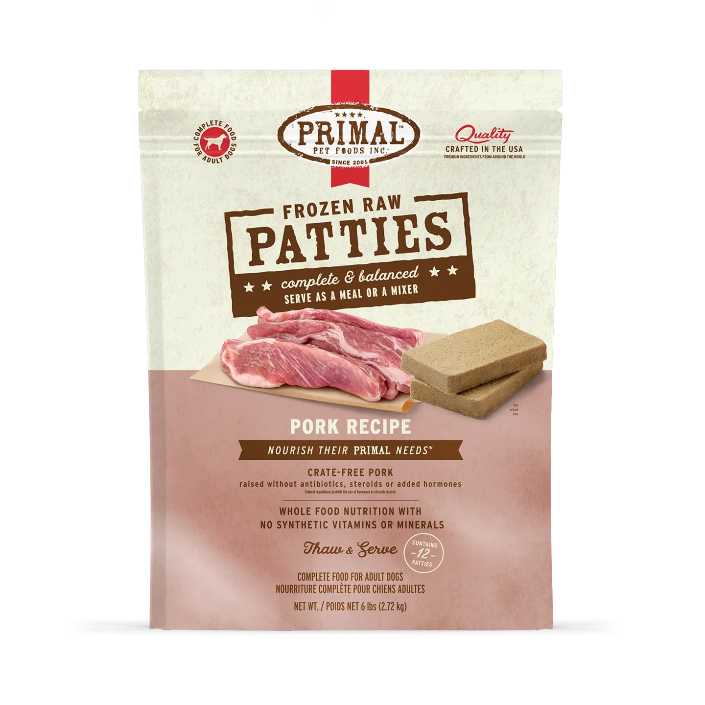 PRIMAL DOG 6# FROZEN PATTIES PORK