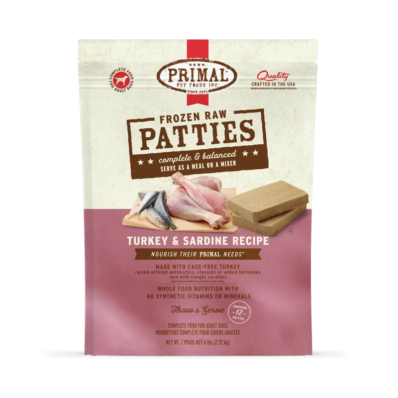 PRIMAL DOG 6# FROZEN PATTIES TURKEY &amp; SARDINE