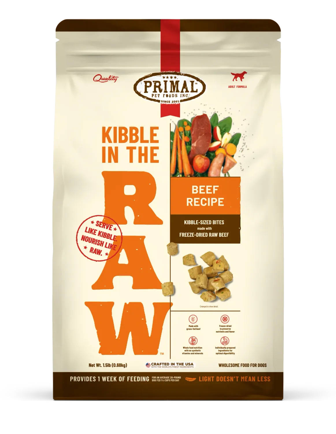 PRIMAL DOG 9# IN THE RAW KIBBLE BEEF