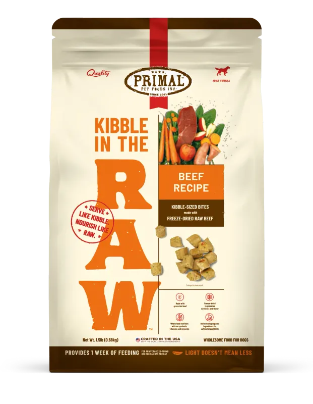 PRIMAL DOG 9# IN THE RAW KIBBLE BEEF