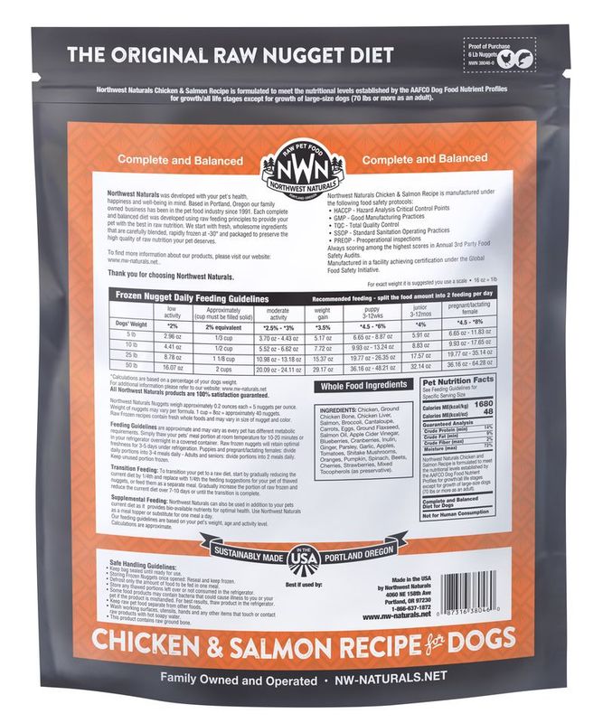 NORTHWEST NATURALS 6# FROZEN CHICKEN/SALMON NUGGETS