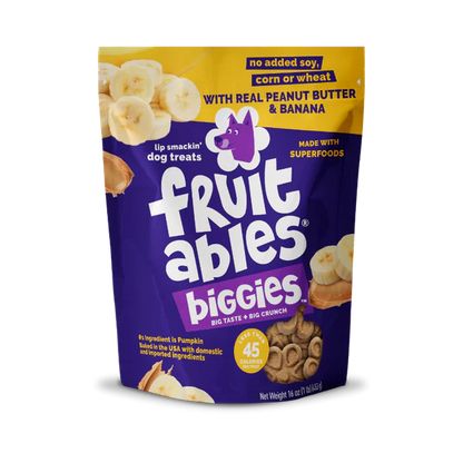 FRUITABLES BIGGIES PB &amp; BANANA DOG TREATS 16OZ