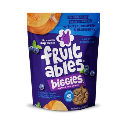 FRUITABLES BIGGIES PUMP &amp; BLUEBERRY DOG TREATS 16OZ