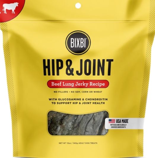 BIXBI DOG 12OZ HIP &amp; JOINT BEEF LUNG JRKY