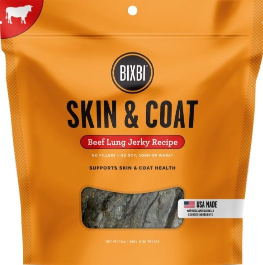 BIXBI DOG 12OZ SKIN &amp; COAT BEEF LIVER JRKY