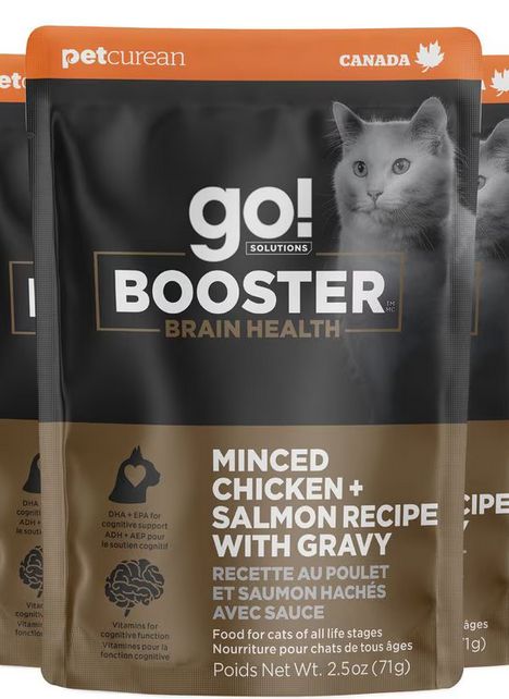 PETCUREAN GO! CAT 2.5OZ BRAIN HEALTH CHICKEN + SALMON IN GRAVY