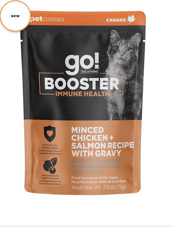 PETCUREAN GO! CAT 2.5OZ IMMUNE CHICKEN + SALMON IN GRAVY