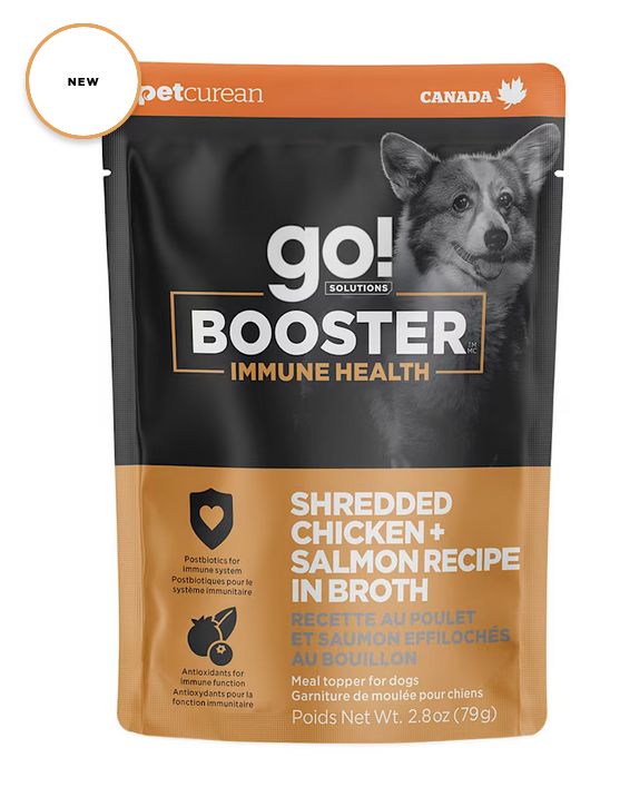 PETCUREAN GO! DOG 2.8OZ BOOSTER IMMUNE  SHREDDED CHICKEN &amp; SALMON- DISCONTINUED
