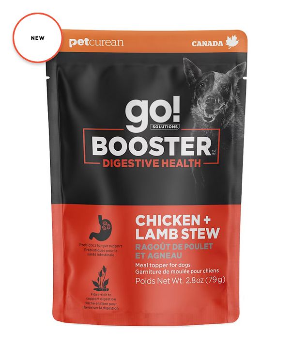 PETCUREAN GO! DOG 2.8OZ BOOSTER DIGESTIVE STEW CHICKEN &amp; LAMB