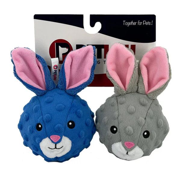 PET LOU 4&quot; SQUEAKY BALL TWI PACK BUNNIES