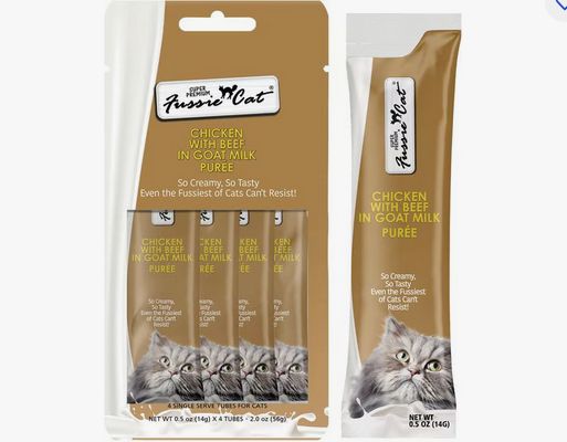 FUSSIE CAT CHKN BEEF GOAT MILK POUCH 4X0.5OZ