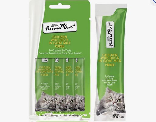 FUSSIE CAT CHKN DUCK GOAT MILK POUCH 4X0.5OZ