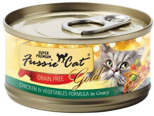 FUSSIE CAT GOLD - CHICKEN &amp; VEGGIES IN GRAVY 2.8OZ CAN