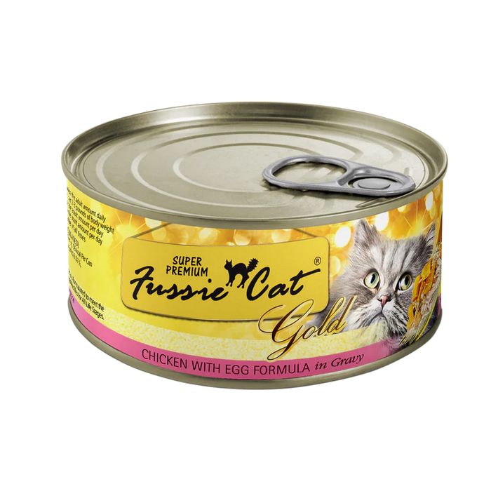 FUSSIE CAT GOLD  - CHICKEN &amp; EGG IN GRAVY 2.8OZ CAN