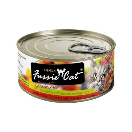 FUSSIE CAT PREMIUM - TUNA &amp; CHICKEN LIVER IN ASPIC 2.8OZ CAN