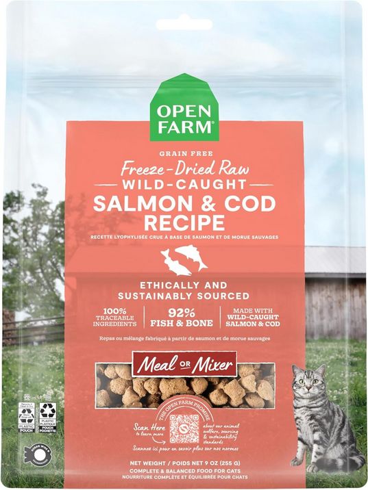 OPEN FARM CAT 9OZ GF SALMON &amp; COD FREEZE DRIED