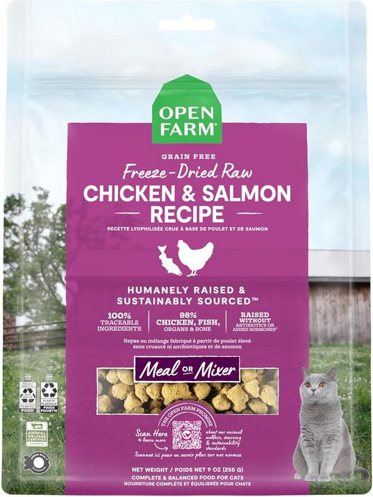 OPEN FARM CAT 9OZ CHICKEN &amp; SALMON FREEZE DRIED