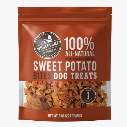 WHOLESOME PRIDE SWEET POTATO BITES DOG TREATS 8OZ -