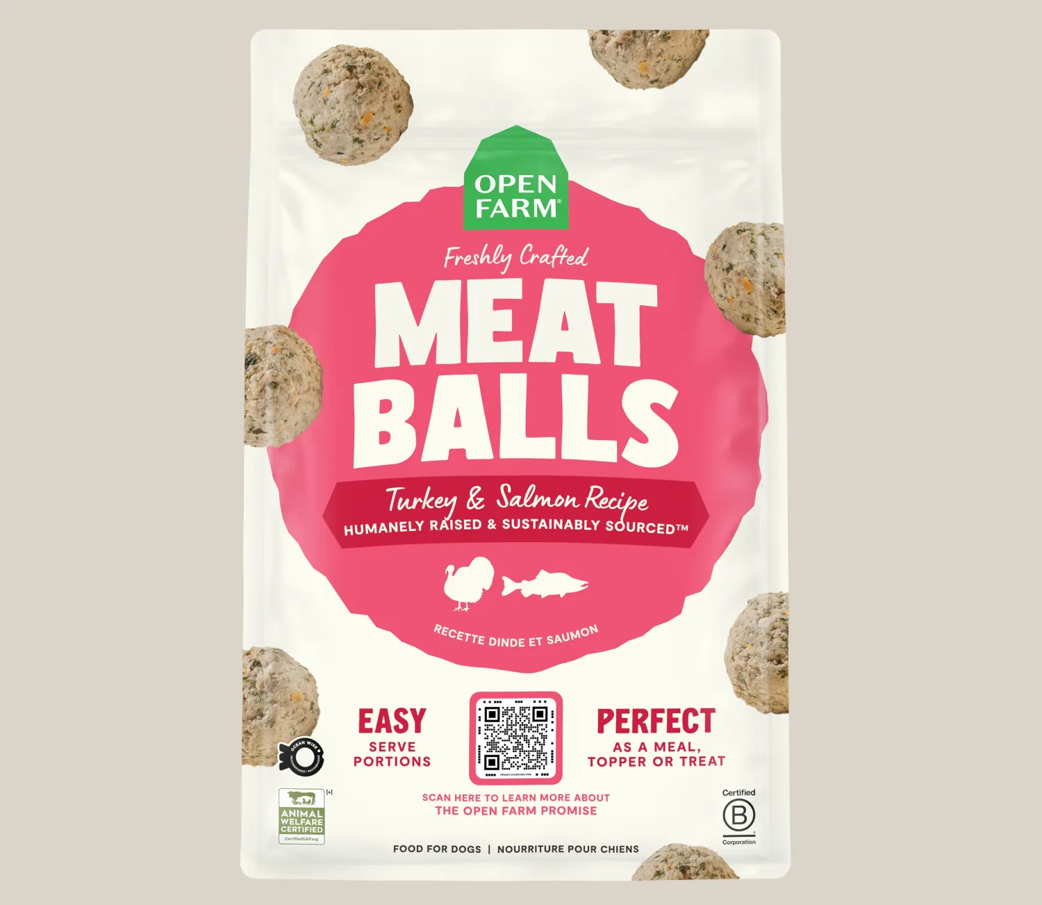 OPEN FARM 36OZ FROZEN MEATBALLS TURKEY SALMON