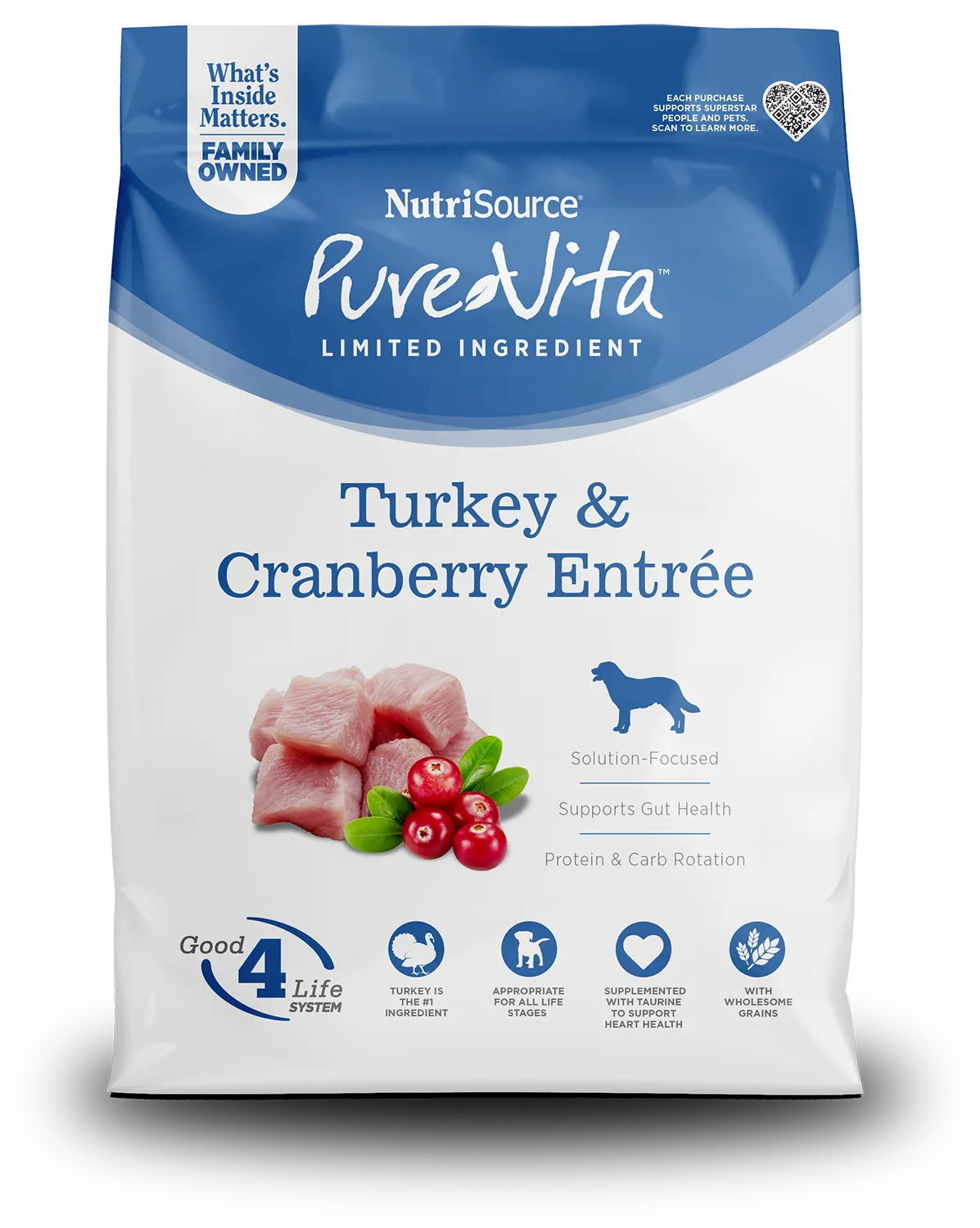 NUTRISOURCE DOG 25# PURE VITA TURKEY &amp; CRANBERRY