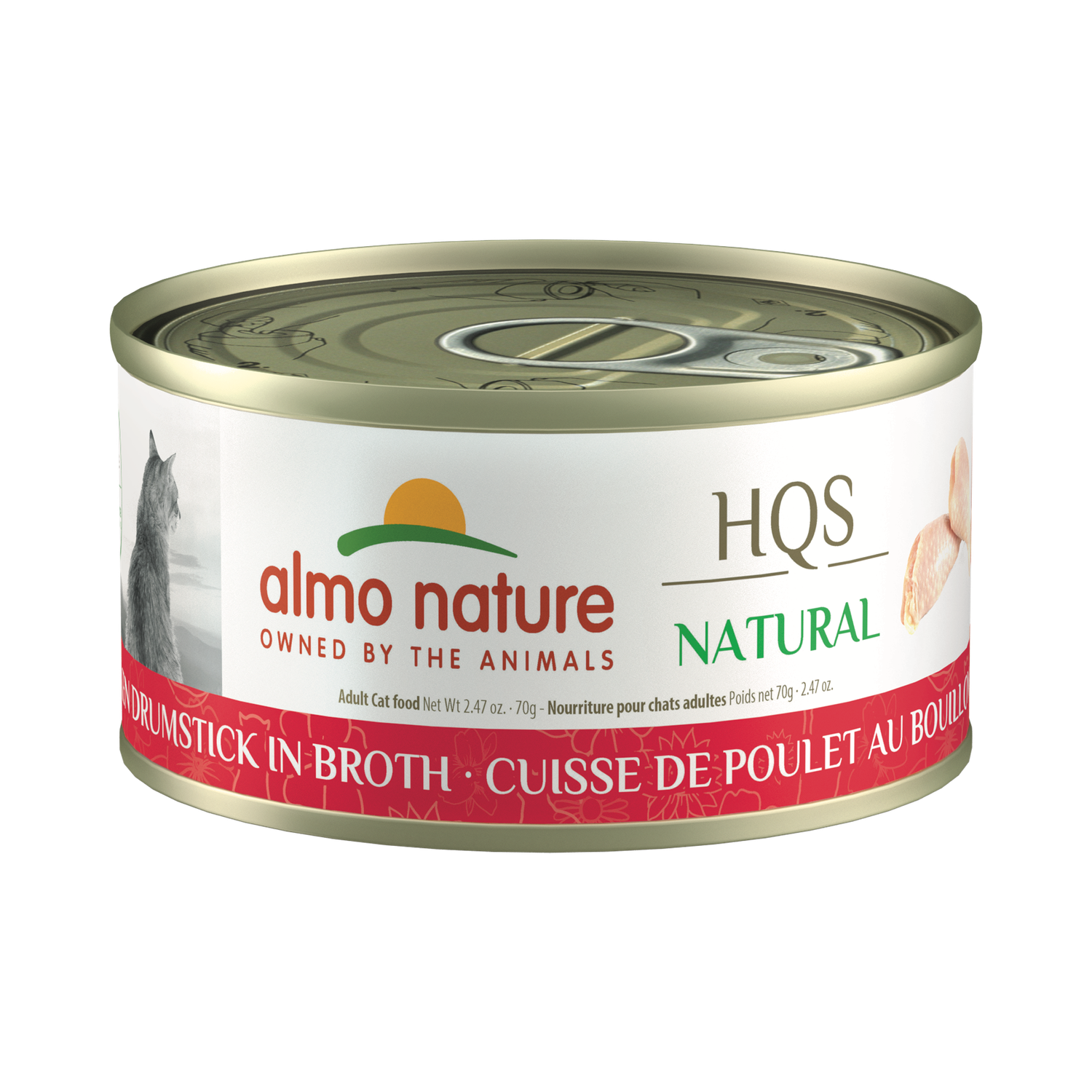 ALMO CAT 2.47OZ NATURAL CAN - CHICKEN DRUMSTICK IN BROTH