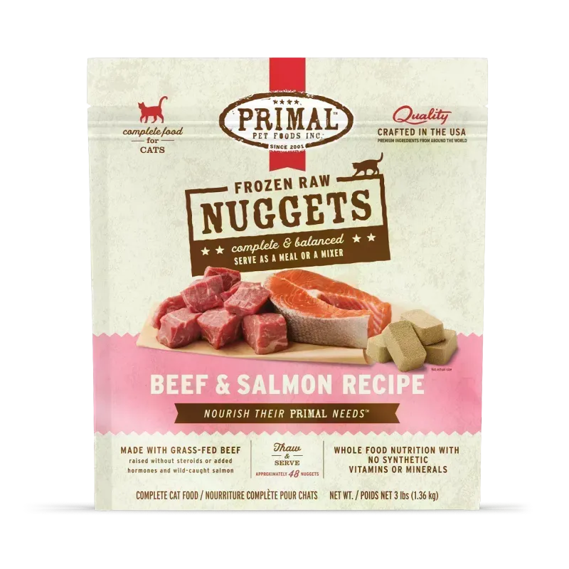 PRIMAL CAT 3# FROZEN NUGGETS BEEF &amp; SALMON