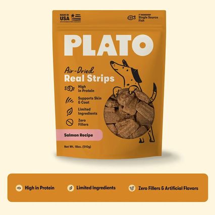 PLATO DOG 18OZ STRIPS SALMON