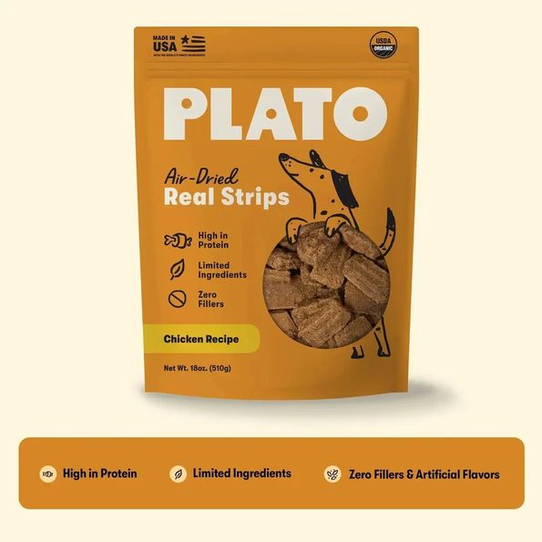 PLATO DOG 18OZ STRIPS CHICKEN