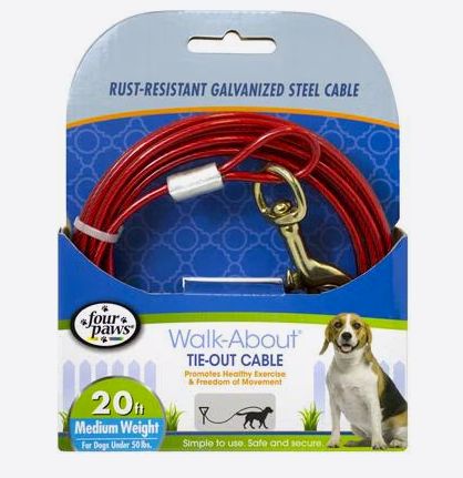 FOUR PAWS WALK ABOUT TIE OUT CABLE 20FT