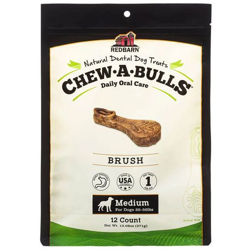 RED BARN CHEW-A-BULLS MED BRUSH DNTAL TREAT 12PK