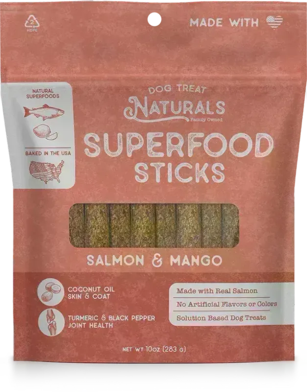 DOG TREAT NATURALS 10OZ SUPERFOOD STICKS SALMON/MANGO