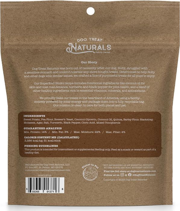 DOG TREAT NATURALS 10OZ  SUPERFOOD STICKS SWEET POTATO/QUINOA