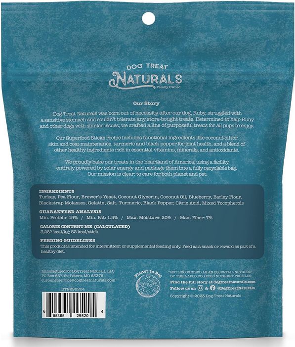 DOG TREAT NATURALS SUPERFOOD STICKS TURKEY/BLUEBERRY 10OZ