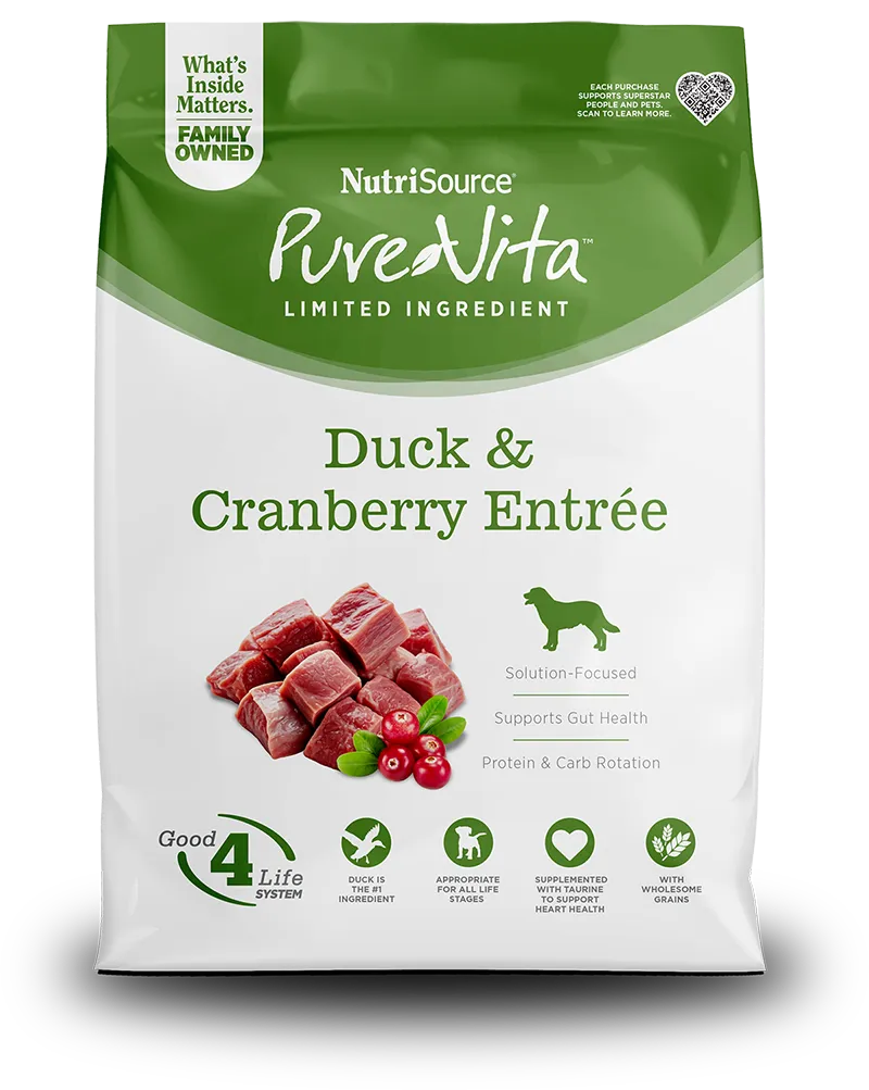 NUTRISOURCE DOG 25# PURE VITA DUCK &amp; CRANBERRY