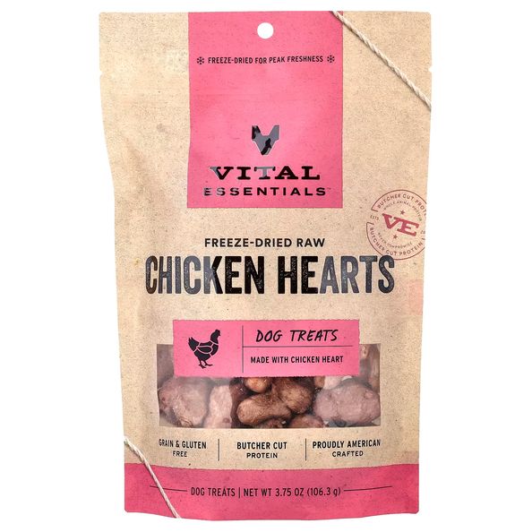 VITAL ESSENTIALS DOG CHICKEN HEARTS 3.75OZ