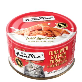 FUSSIE CAT SUPER PREMIUM  2.47OZ TUNA WITH SALMON IN GOAT'S MILK