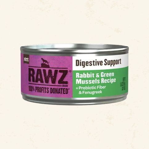RAWZ CAT 5.5OZ CAN DIGESTIVE RABBIT &amp; GREEN MUSSELS