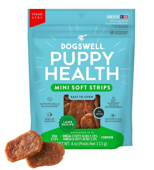 DOGSWELL 4OZ PUPPY MINI STRIPS LAMB