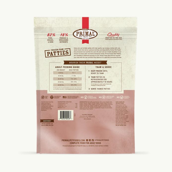 PRIMAL DOG 6# FROZEN PATTIES PORK