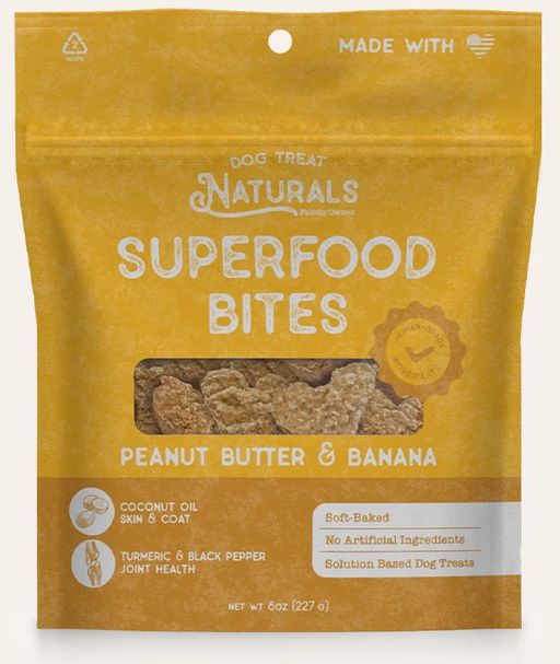 DOG TREAT NATURALS 8OZ SUPERFOOD BITES PB &amp; BANANA