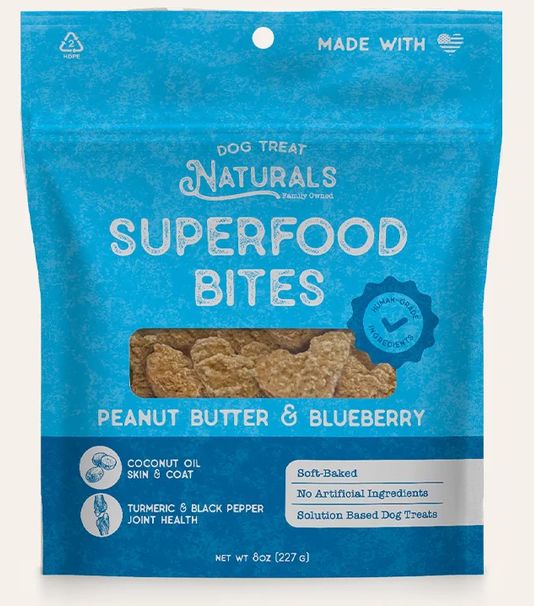 DOG TREAT NATURALS  8OZ PB &amp; BLUEBERRY BITES